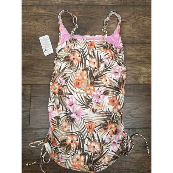 Lands' End Floral Skirted Front One Piece Swimsuit White Orange Sz 4 NWT - Picture 3 of 5